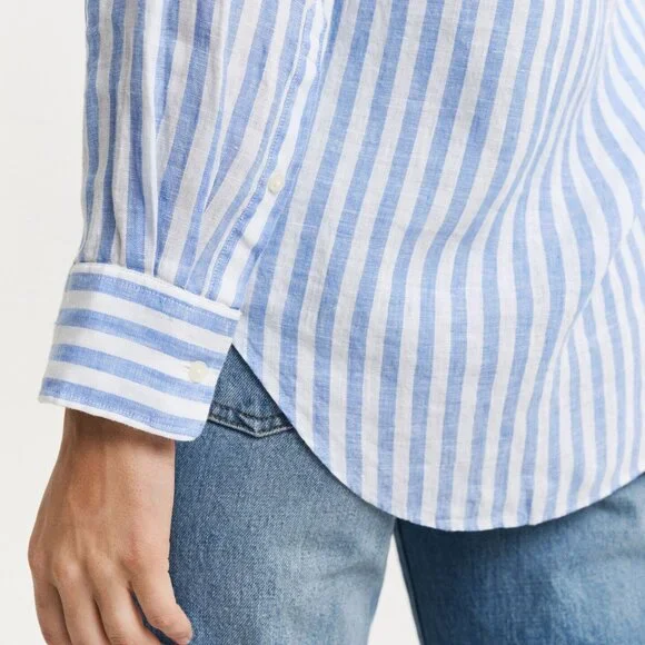 Gant Women's Linen Striped Relaxed Fit Long Sleeves Perfect Blue Shirt size US 6 - Picture 4 of 6